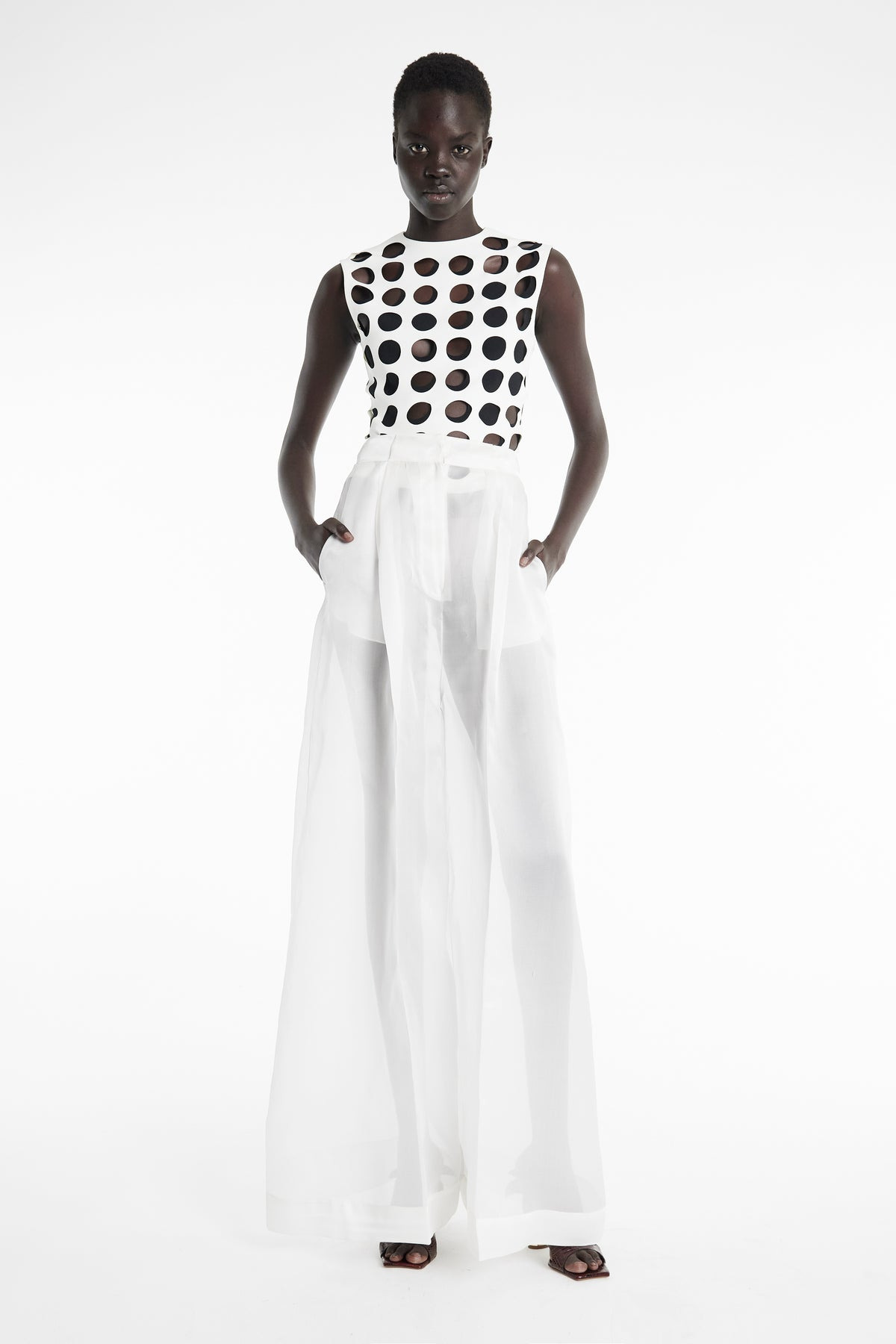 ORGANZA WIDE LEG PANTS WHITE - 5