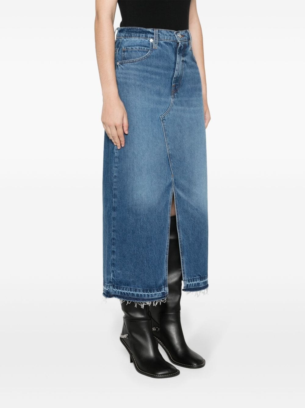washed denim midi skirt - 3