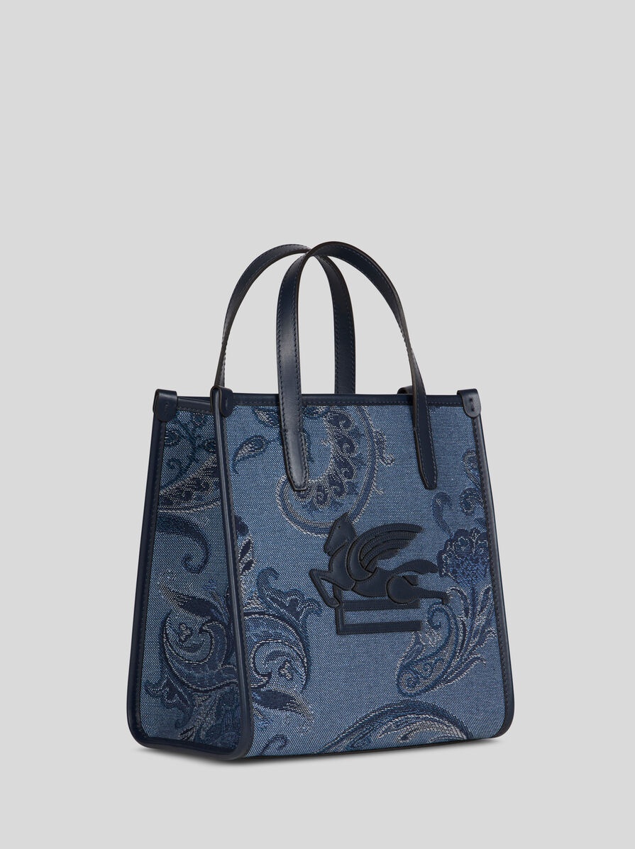 SMALL DENIM JACQUARD LOVE TROTTER BAG - 5