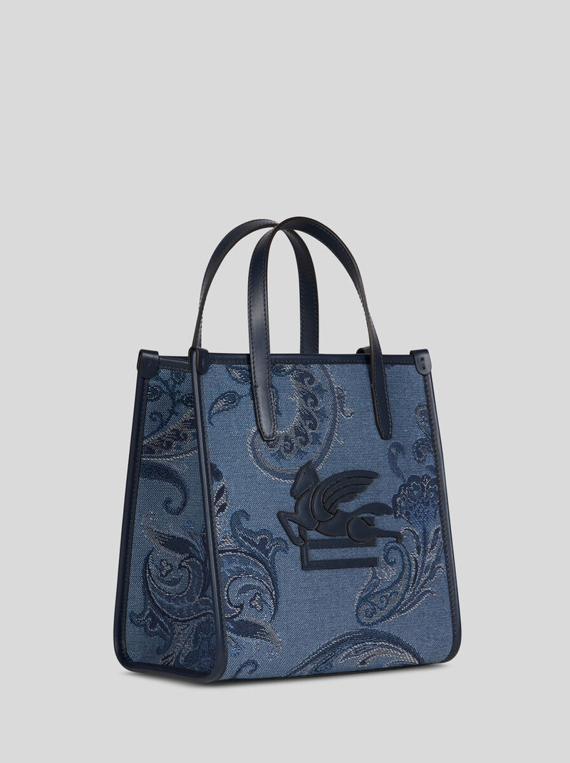 SMALL DENIM JACQUARD LOVE TROTTER BAG 5