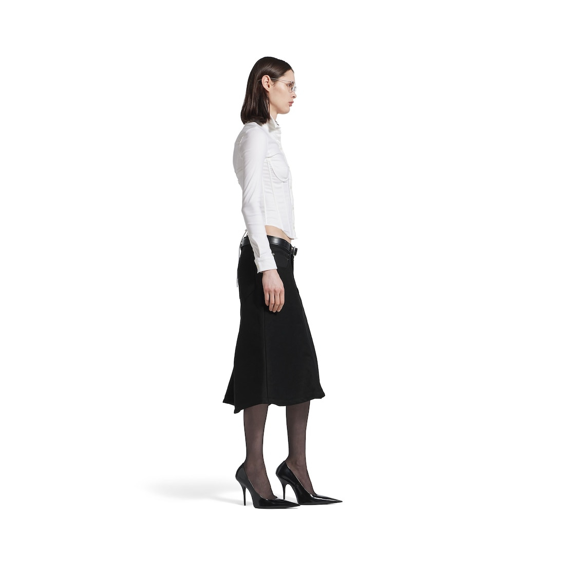 Women's Godet Midi Skirt in Black - 3