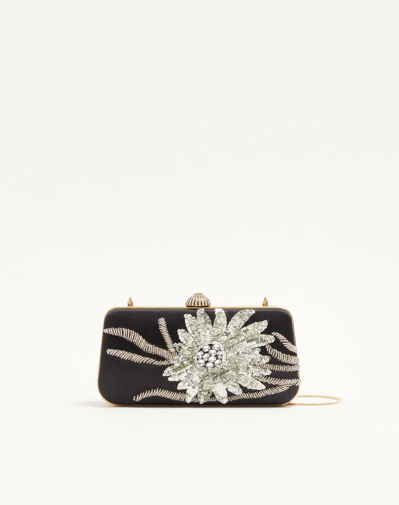 VALENTINO GARAVANI CARRY SECRETS MINAUDIERE IN SATIN WITH FLORAL EMBROIDERY 1