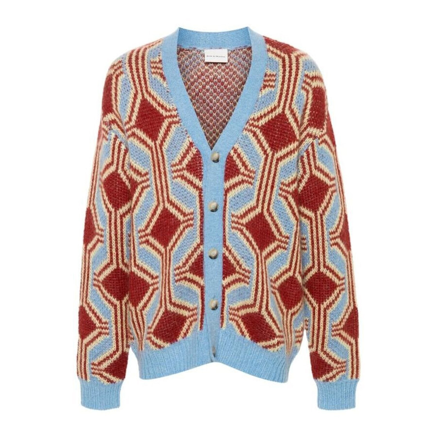 Drole De Monsieur Men's Dark Red Mohair Geometrique Le Cardigan - 5