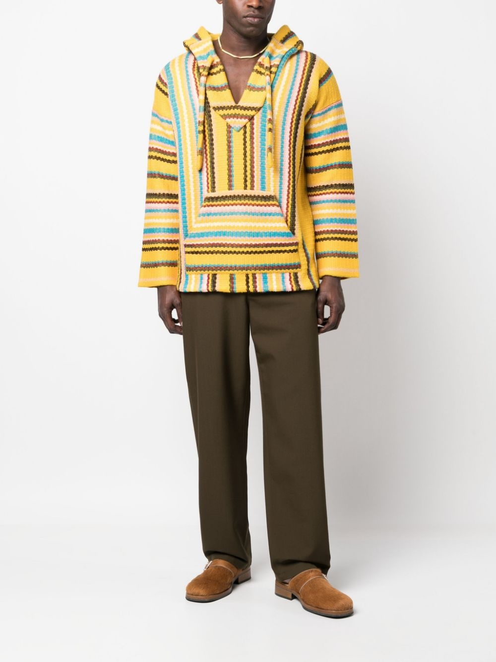 stripe-detailing V-neck hoodie - 2