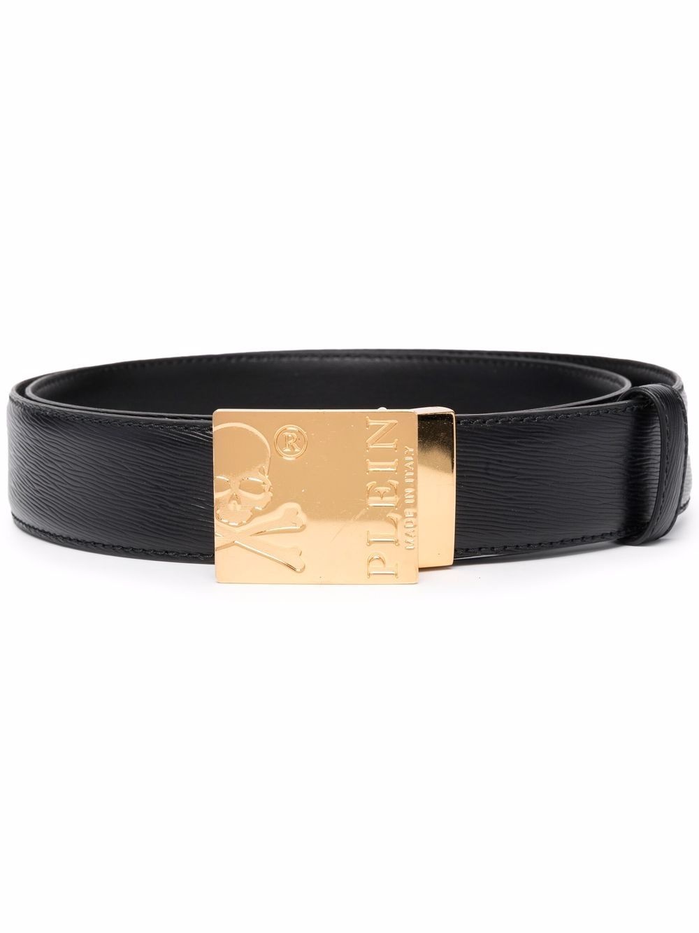 Skull-logo engraved buckle belt - 1