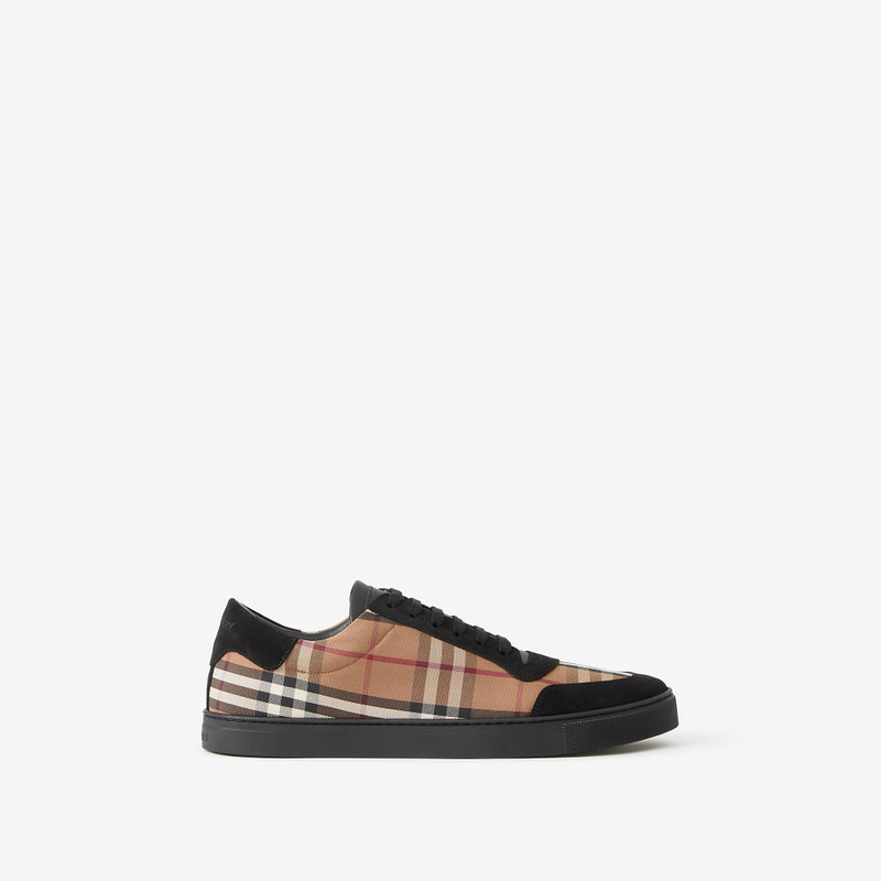 Vintage Check Cotton and Suede Sneakers - 1
