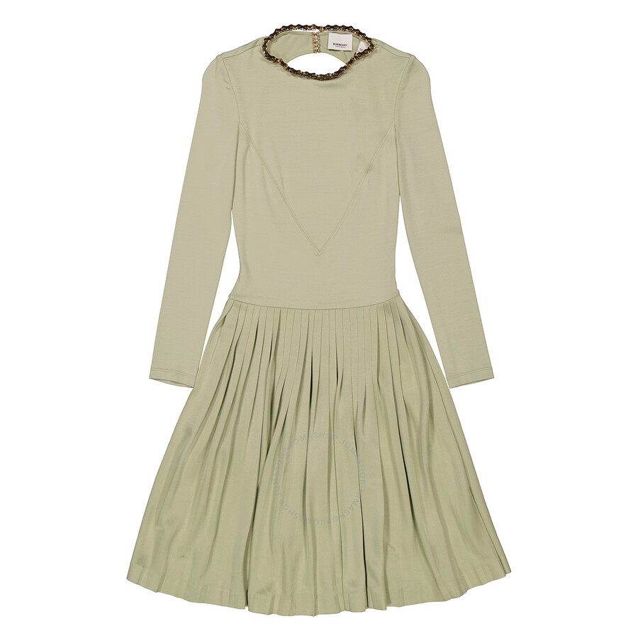 Burberry Open-back Stretch Silk And Crepe Pleated Chain Detail Dress - 3