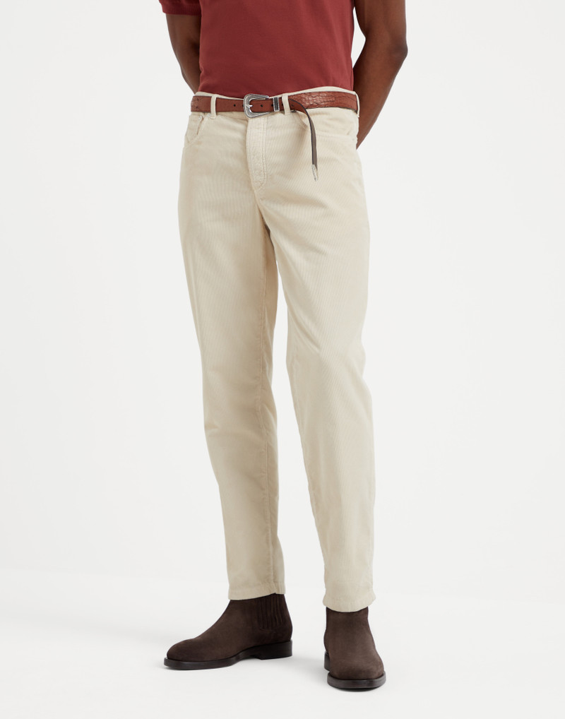 Garment-dyed Italian fit five-pocket trousers in cotton narrow wale corduroy - 1