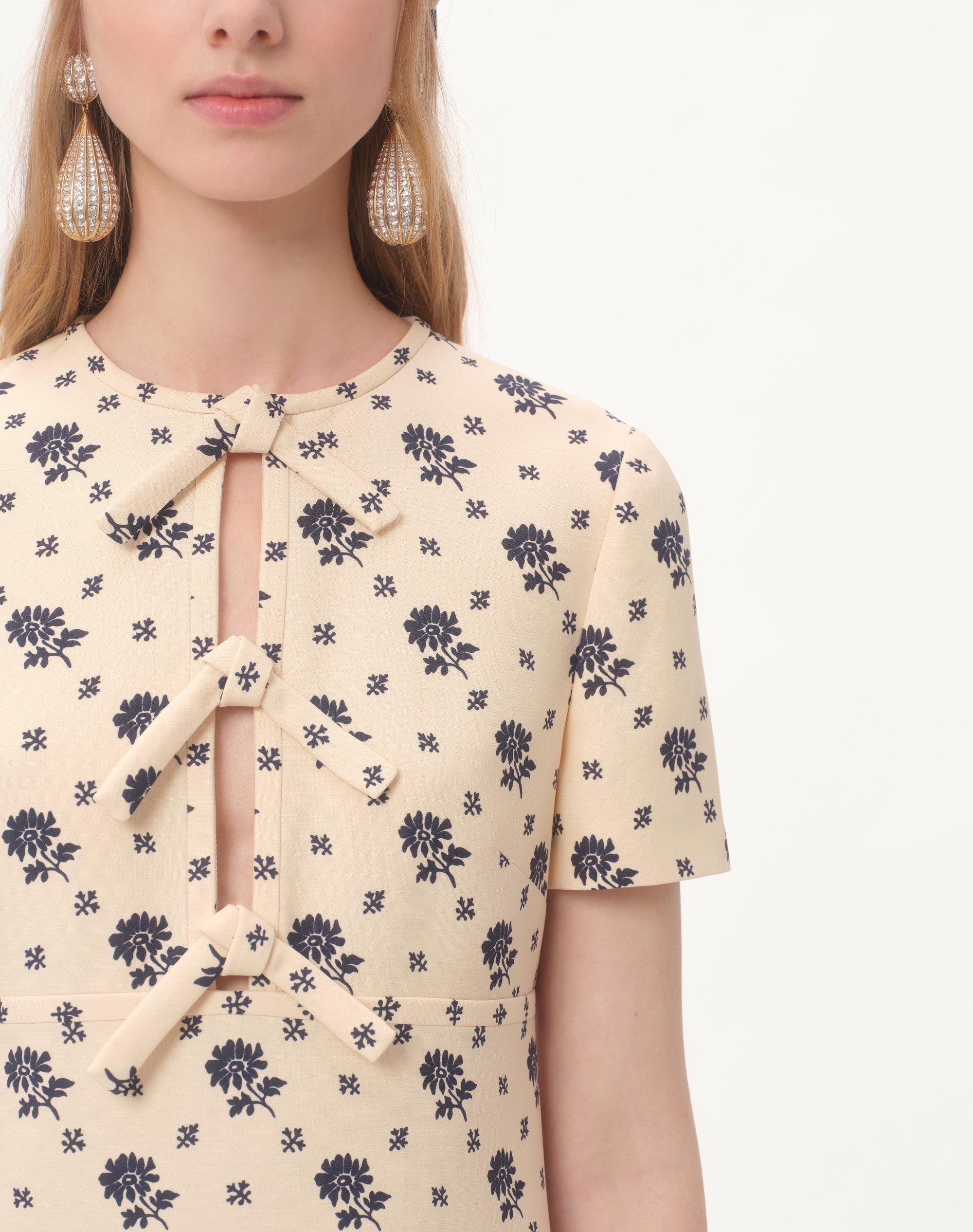 SHORT DRESS IN CREPE COUTURE FIORELLINO BLU PAPIER FLORAL - 5