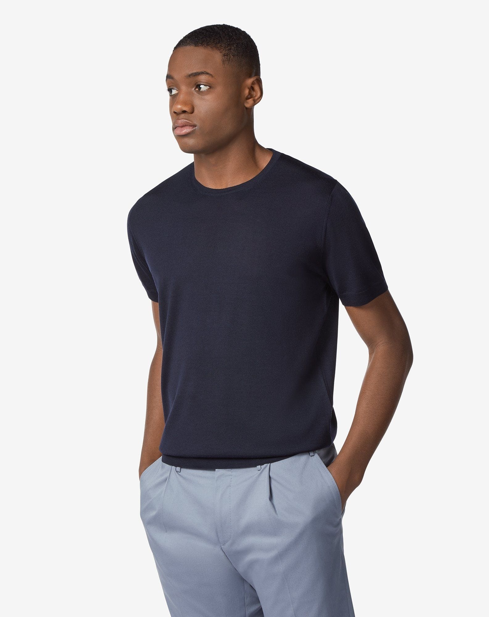 Navy blue ultra-light wool-t-shirt - 1