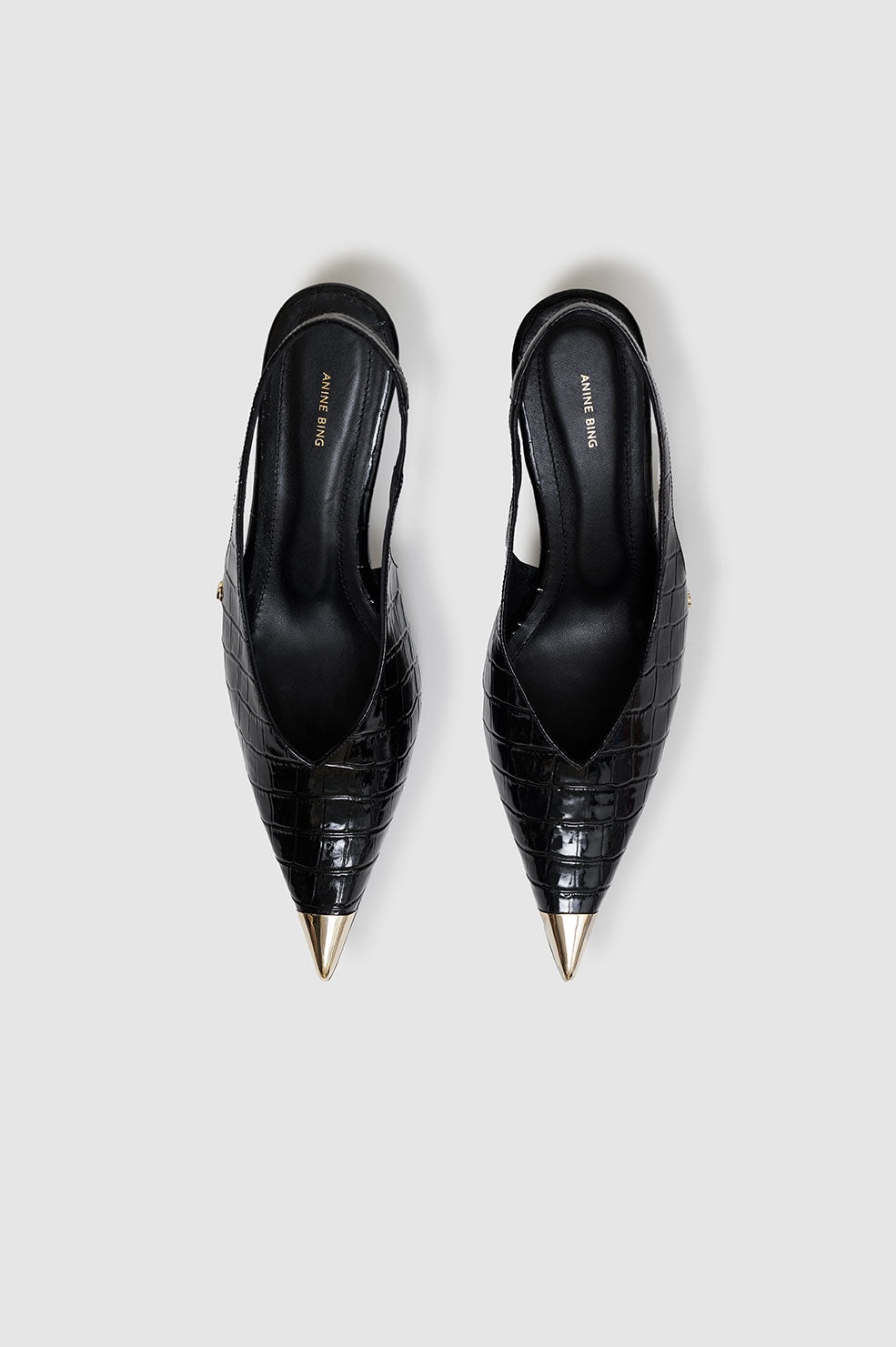 Nina Heels With Metal Toe Cap - Black Embossed - 2