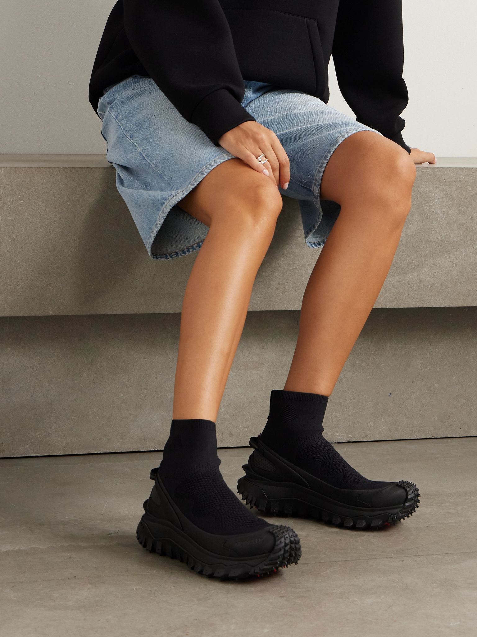 Trailgrip rubber-trimmed stretch-knit sneakers Black - 2