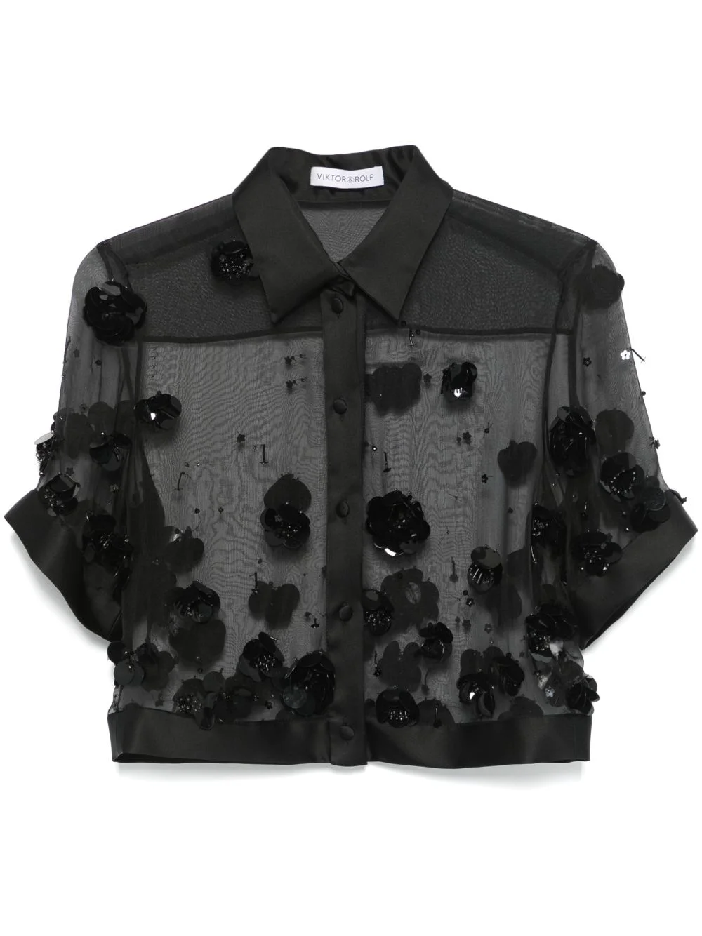 sequin-embellished cropped shirt - 1