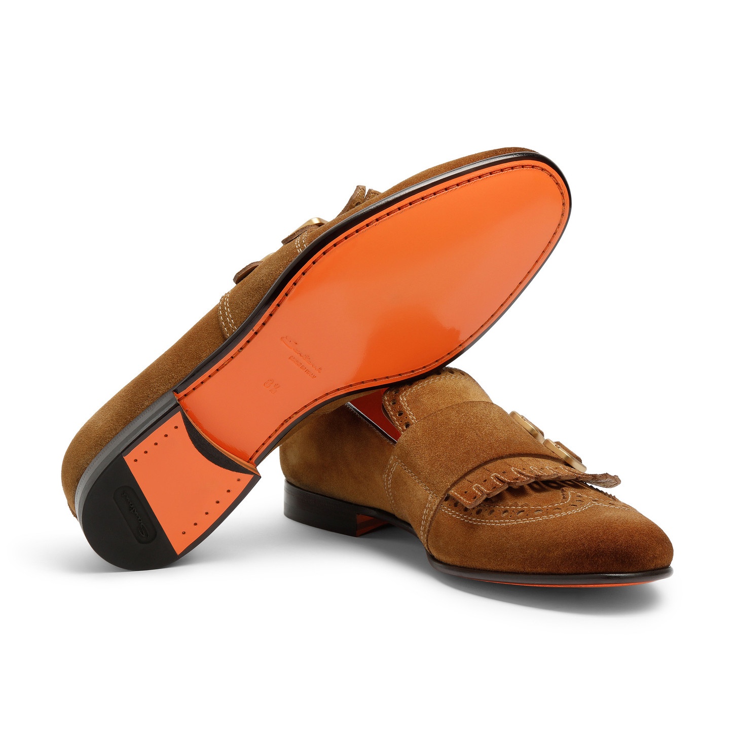 Men's brown suede double-buckle loafer with fringe - 4