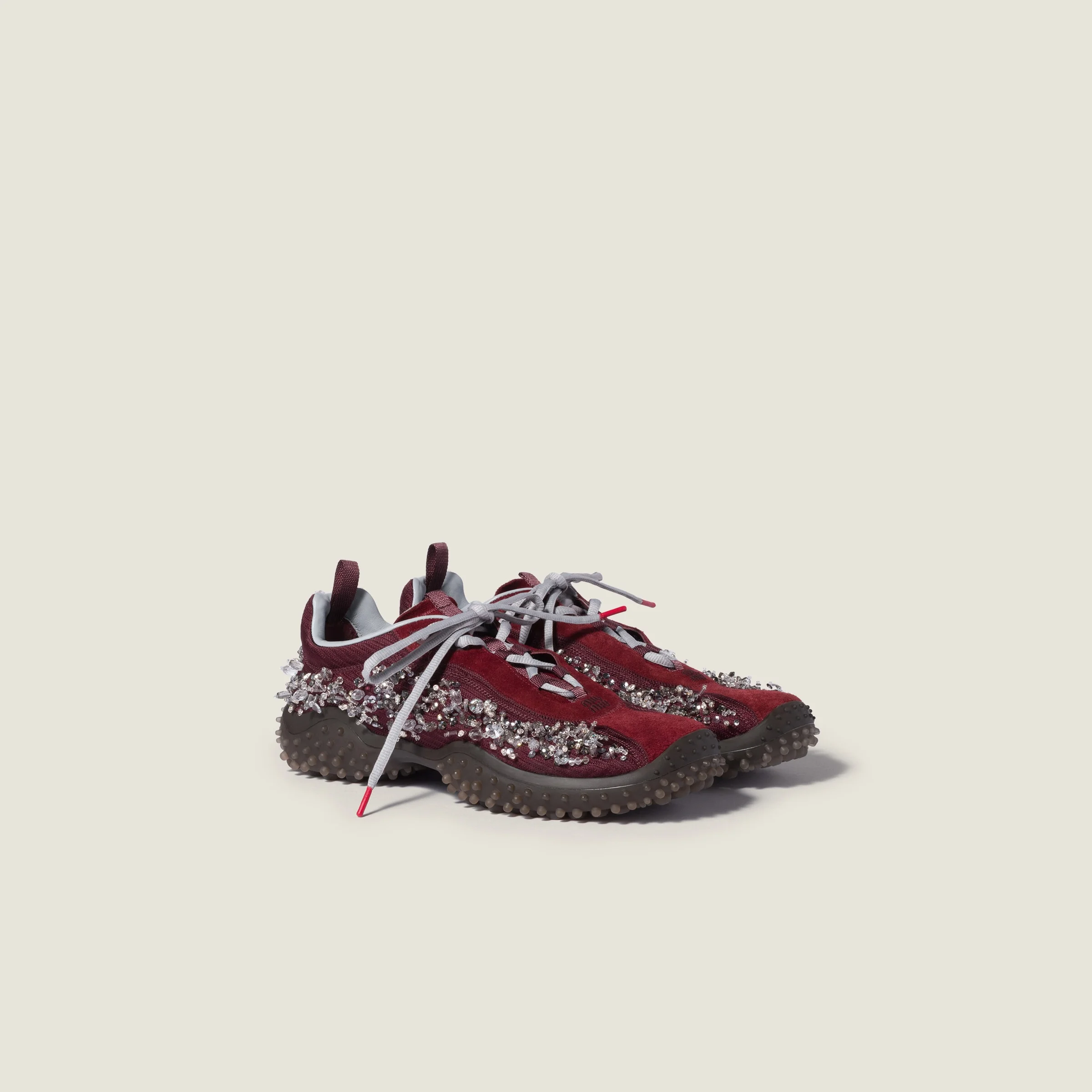 Bubble embroidered technical fabric and suede sneakers - 1