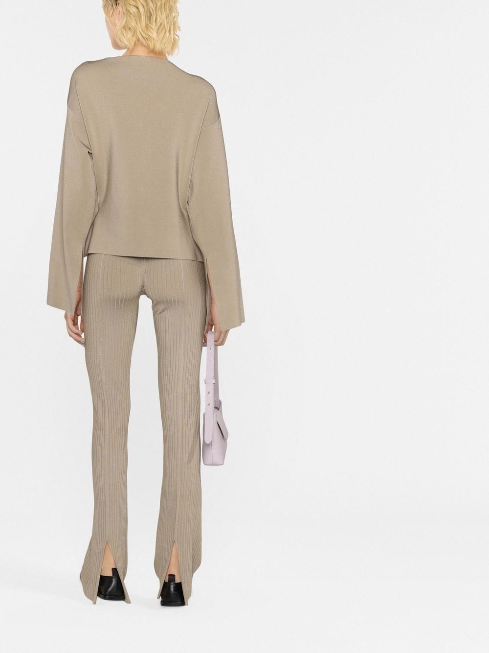 slit-front ribbed slim trousers - 3