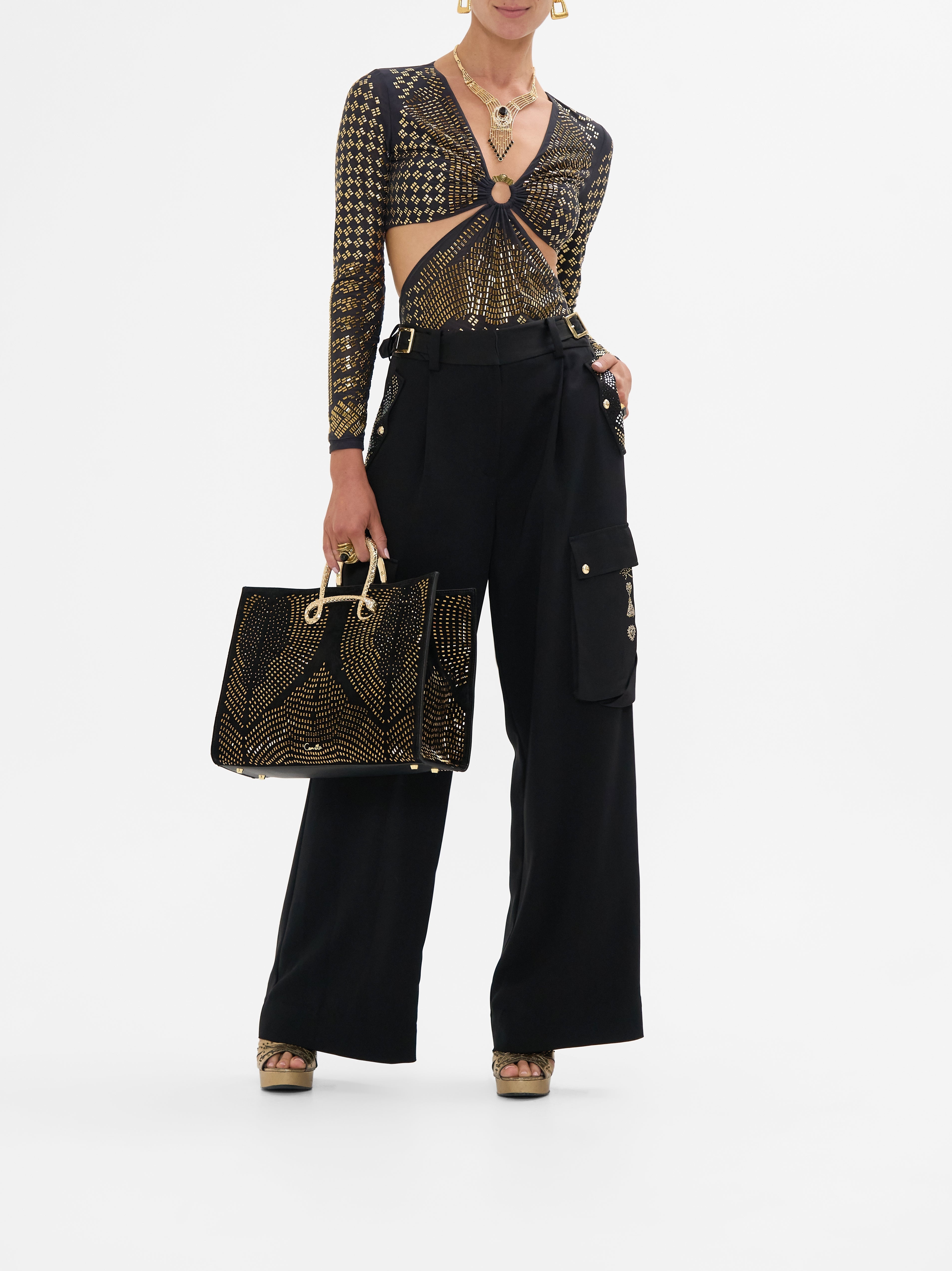 EAST WEST TOTE WITH SNAKE HANDLE - 6