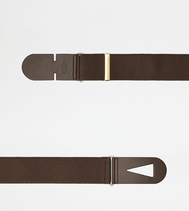 Tod's BELT IN CANVAS AND LEATHER - BROWN outlook