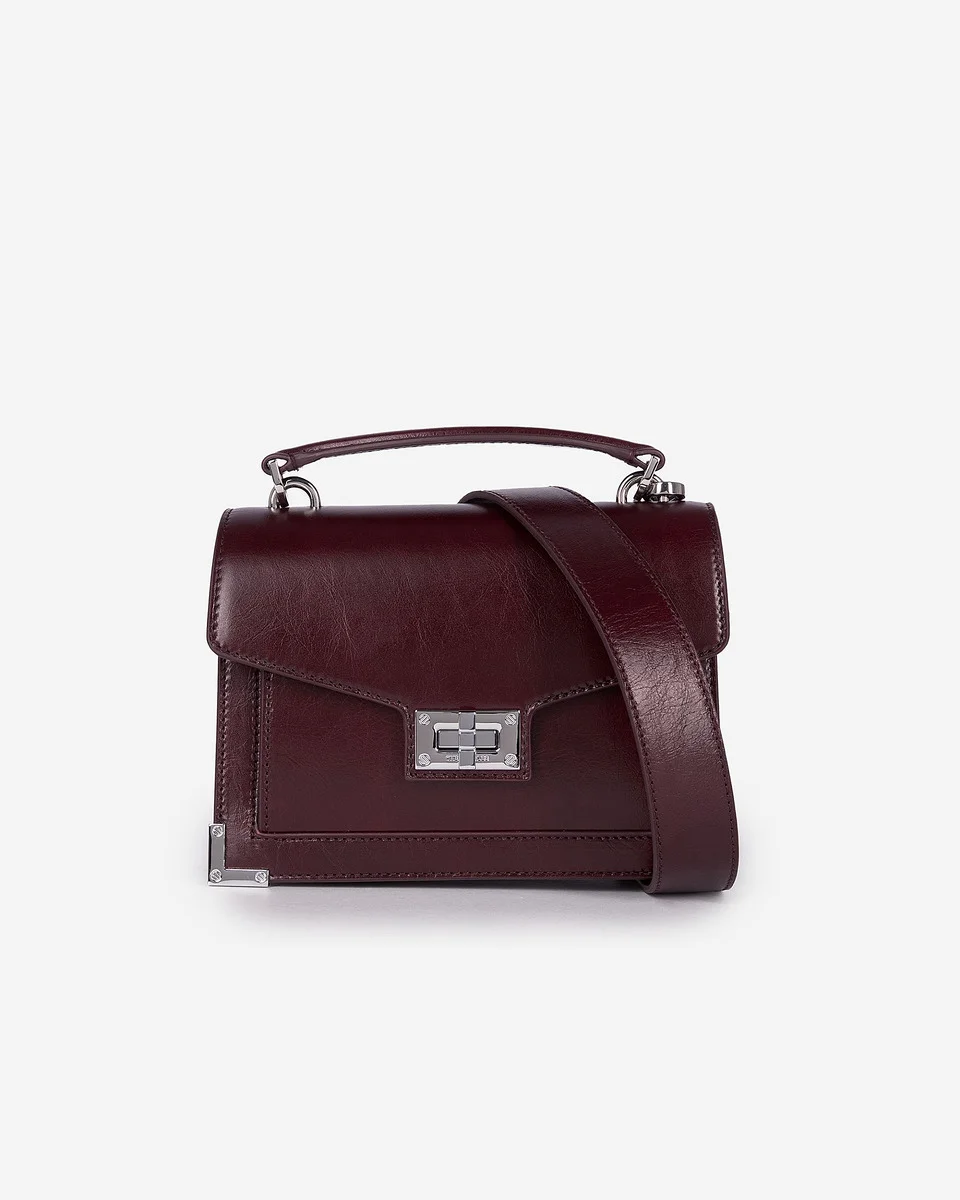 EMILY SMALL BAG IN BURGUNDY CRACKED LEATHER - 1