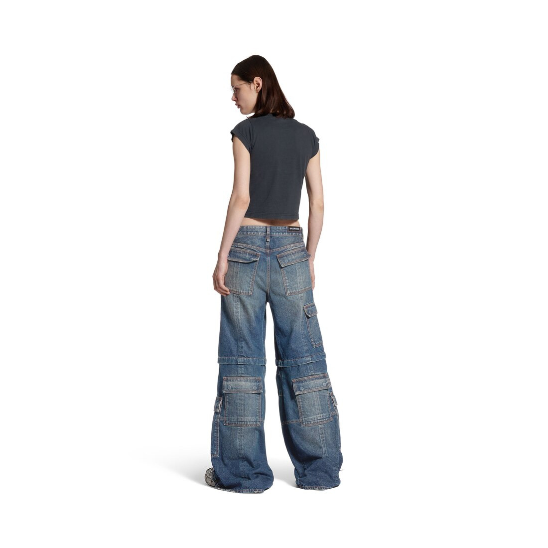 Women's Flared Cargo Pants in Dark Blue - 4