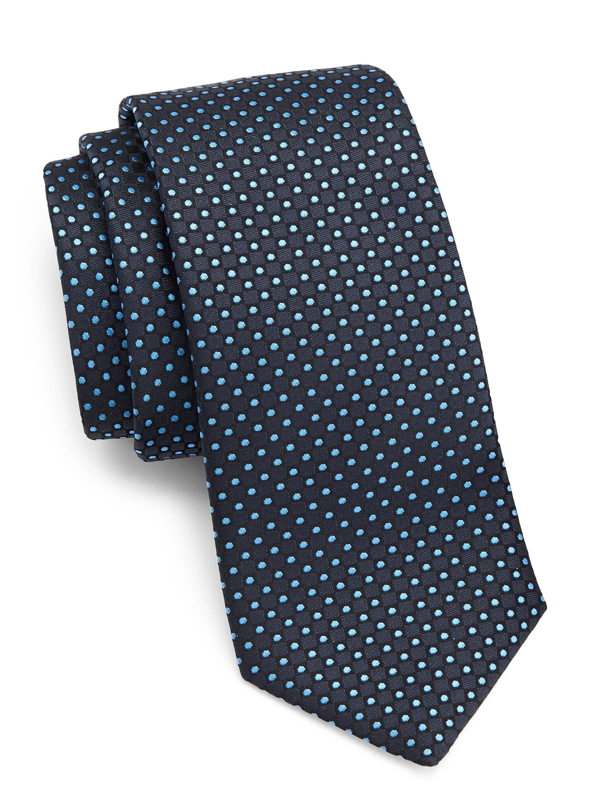 Men's Geometric Silk Tie - Night Blue - 1