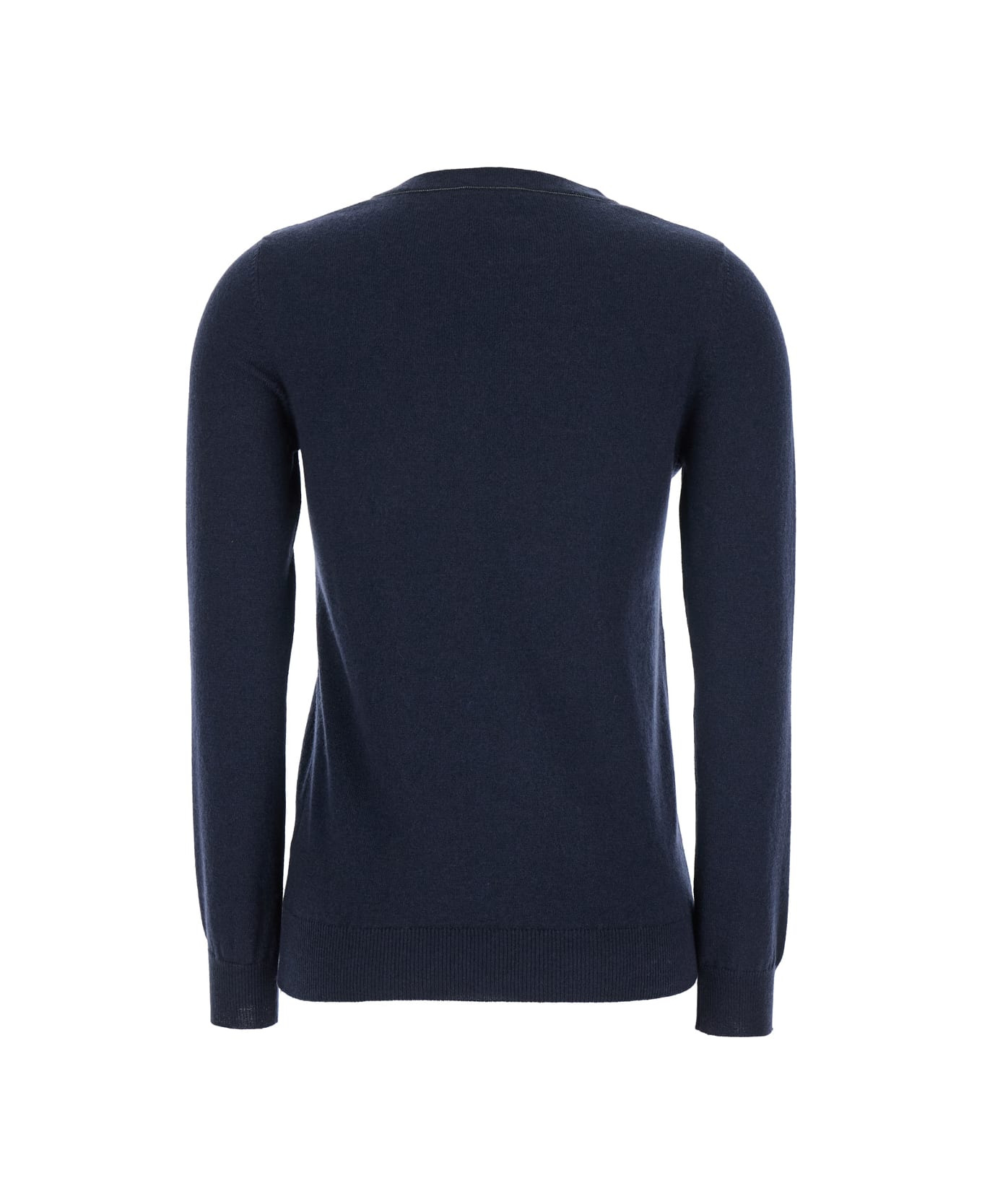 Blue Sweater With Round Neck In Cashmere Woman - 2