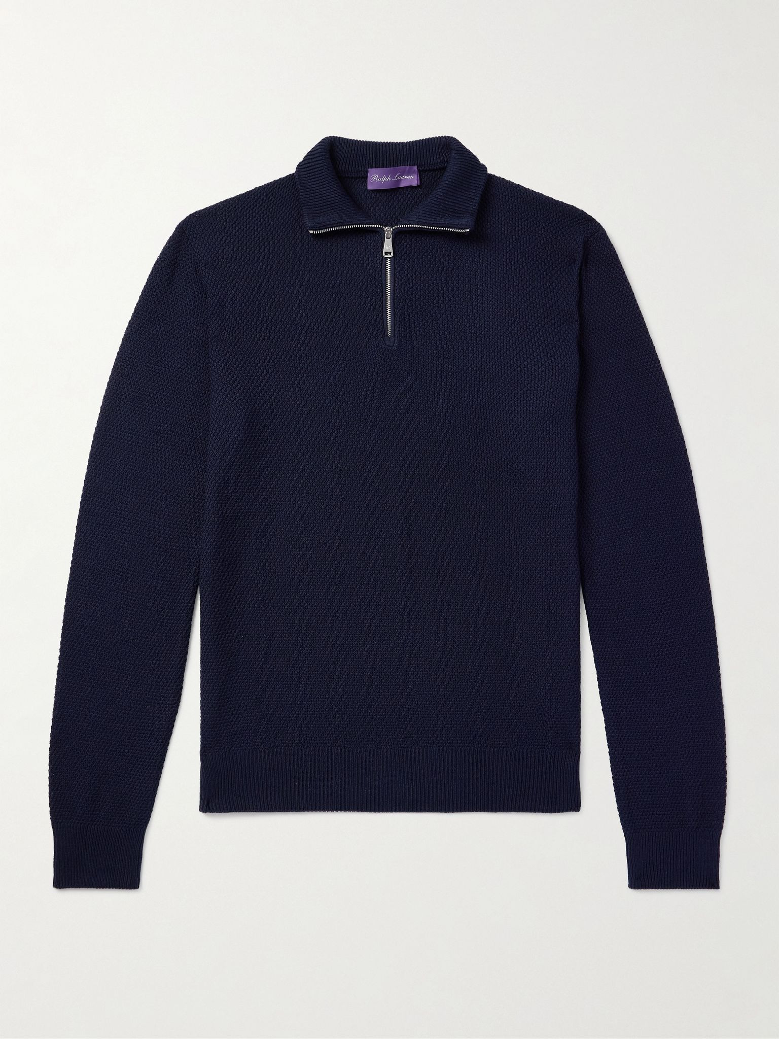 Silk and Cotton-Blend Half-Zip Sweater Navy - 1