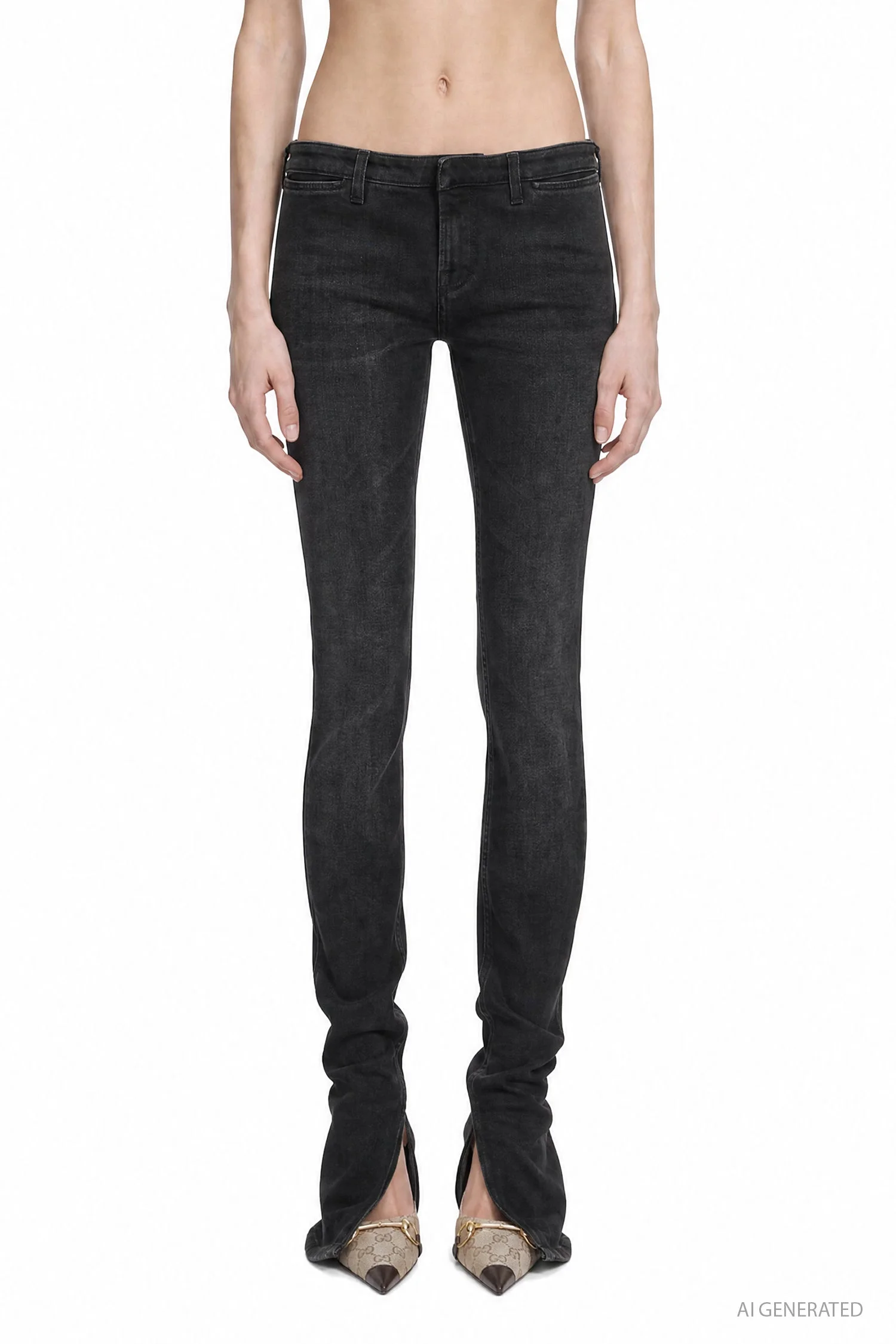 Fitted Stretch Cotton Denim Pants - 1