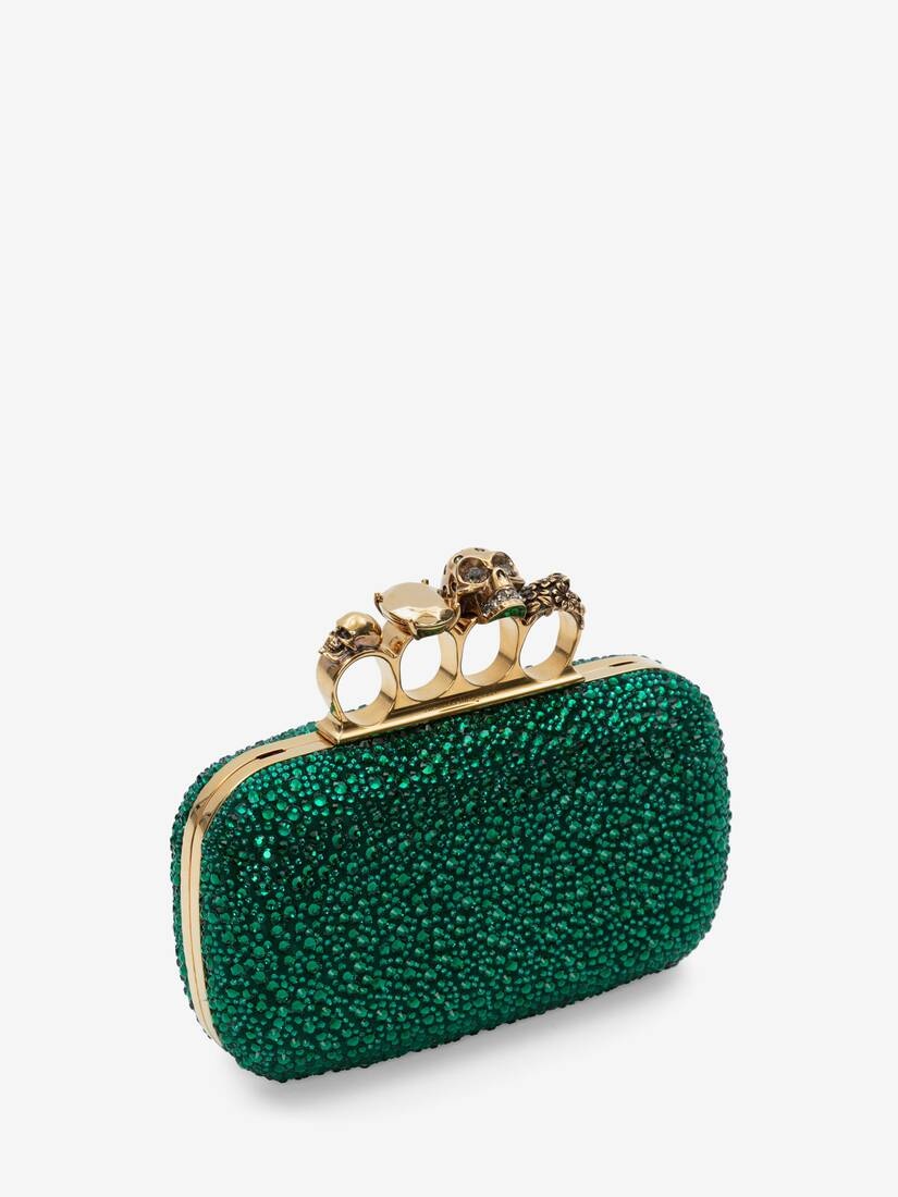 Women's Skull Four Ring Clutch in Emerald - 2