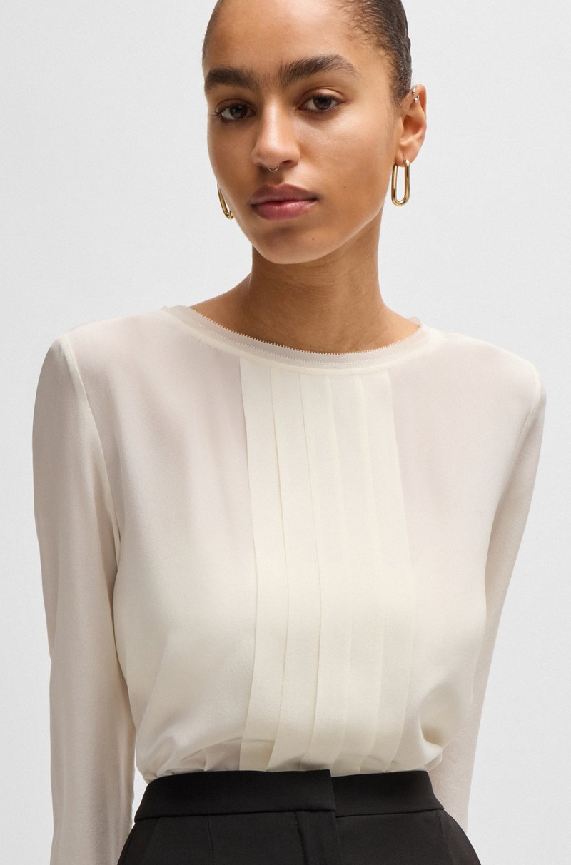 LONG-SLEEVED BLOUSE IN WASHED SILK WITH PLEATED FRONT 4
