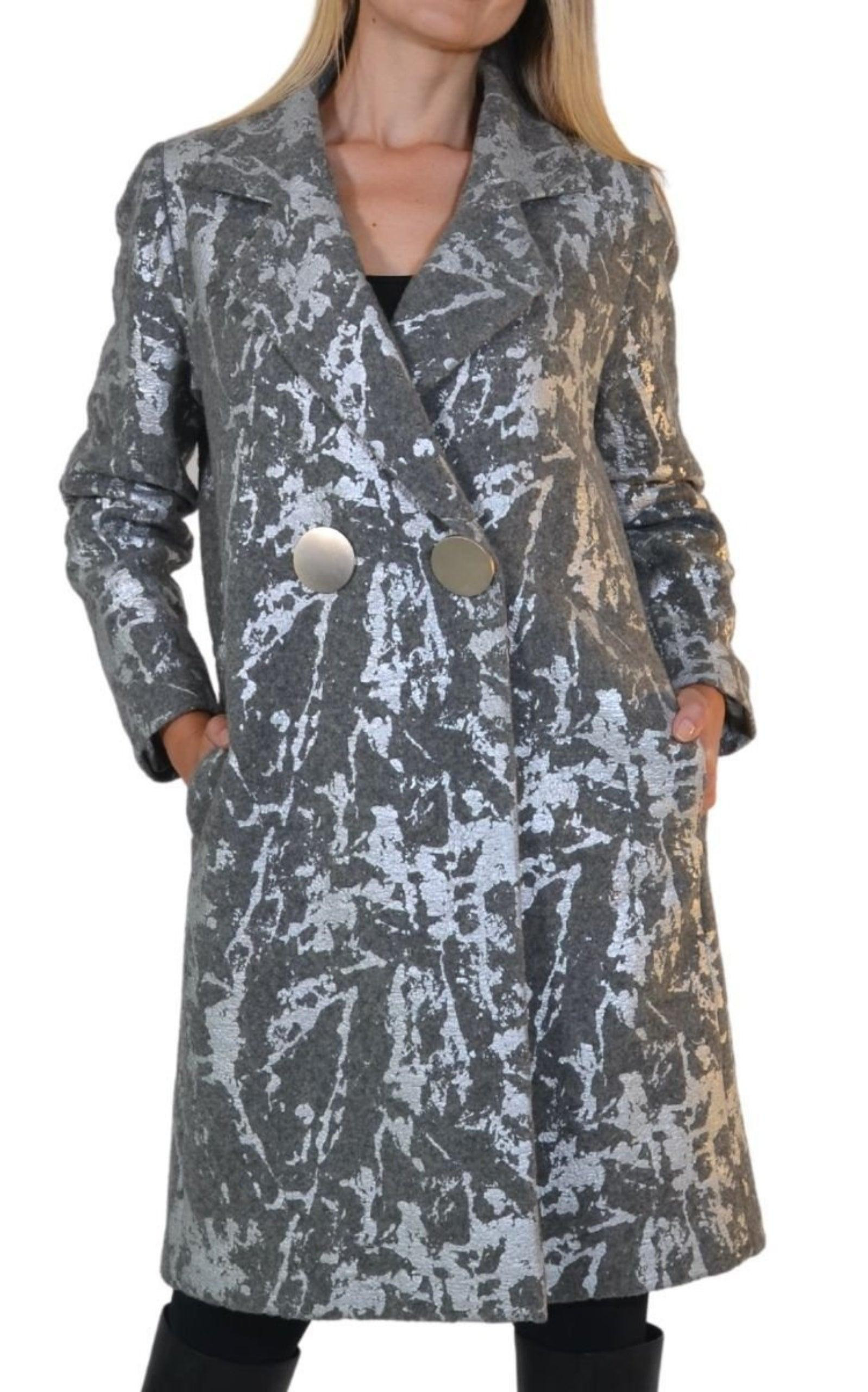 Cult Moda - Silver Print Wool Blend Trench Coat - 3