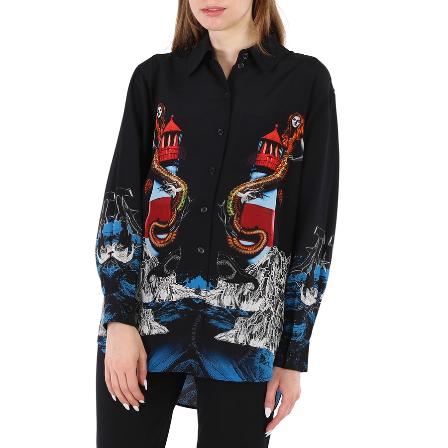 Burberry Ladies Mermaid Printed Silk Shirt - 5
