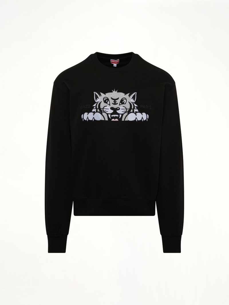 KENZO Kenzo Happy Tiger Embroidered Classic Sweatshirt in Black outlook