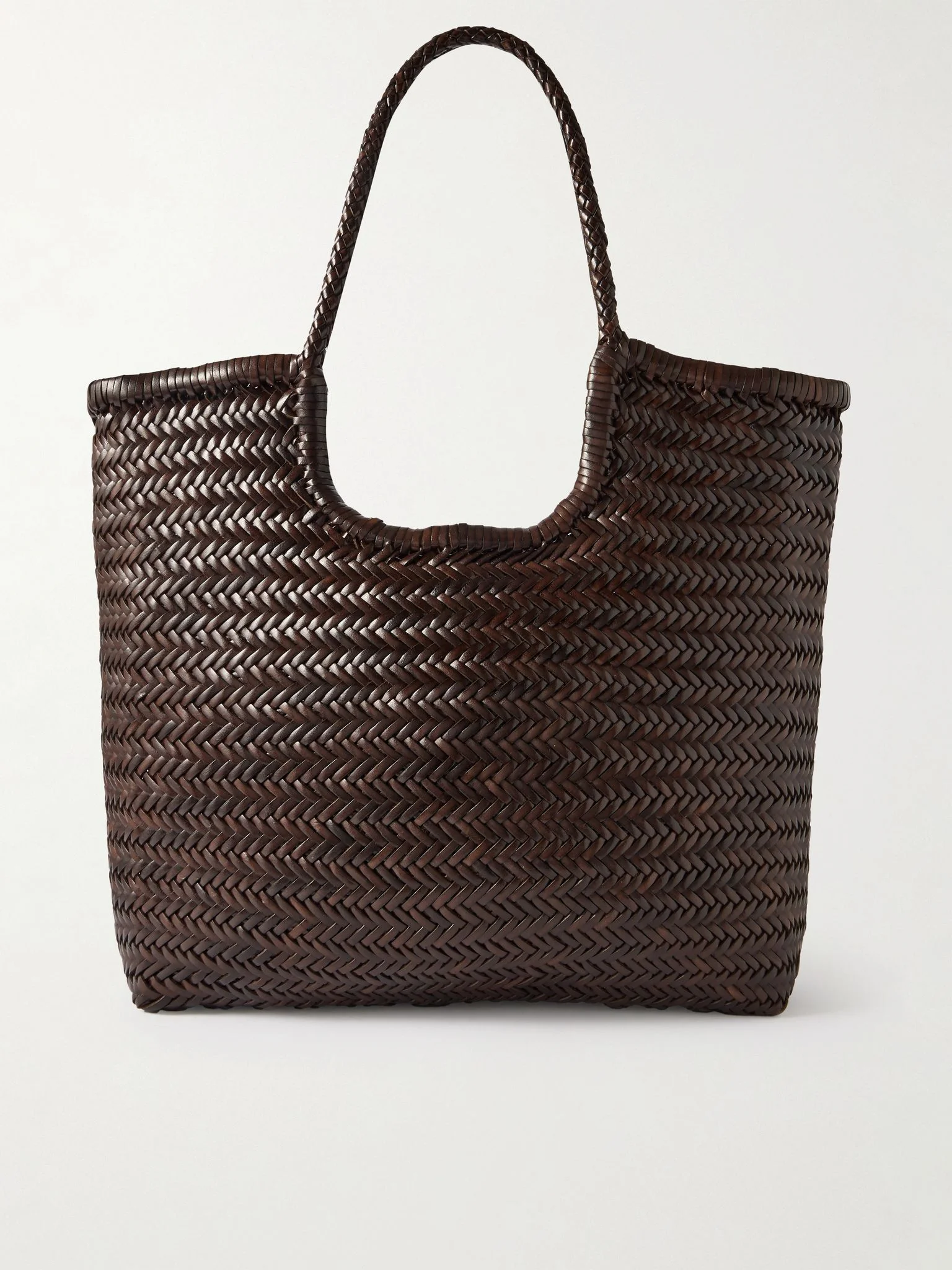 NS Diagonal Triple Jump woven leather tote Brown - 1