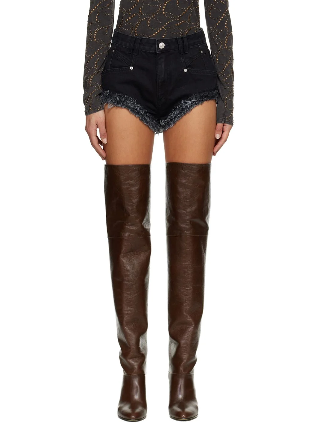 Black Eneidala Denim Shorts - 1