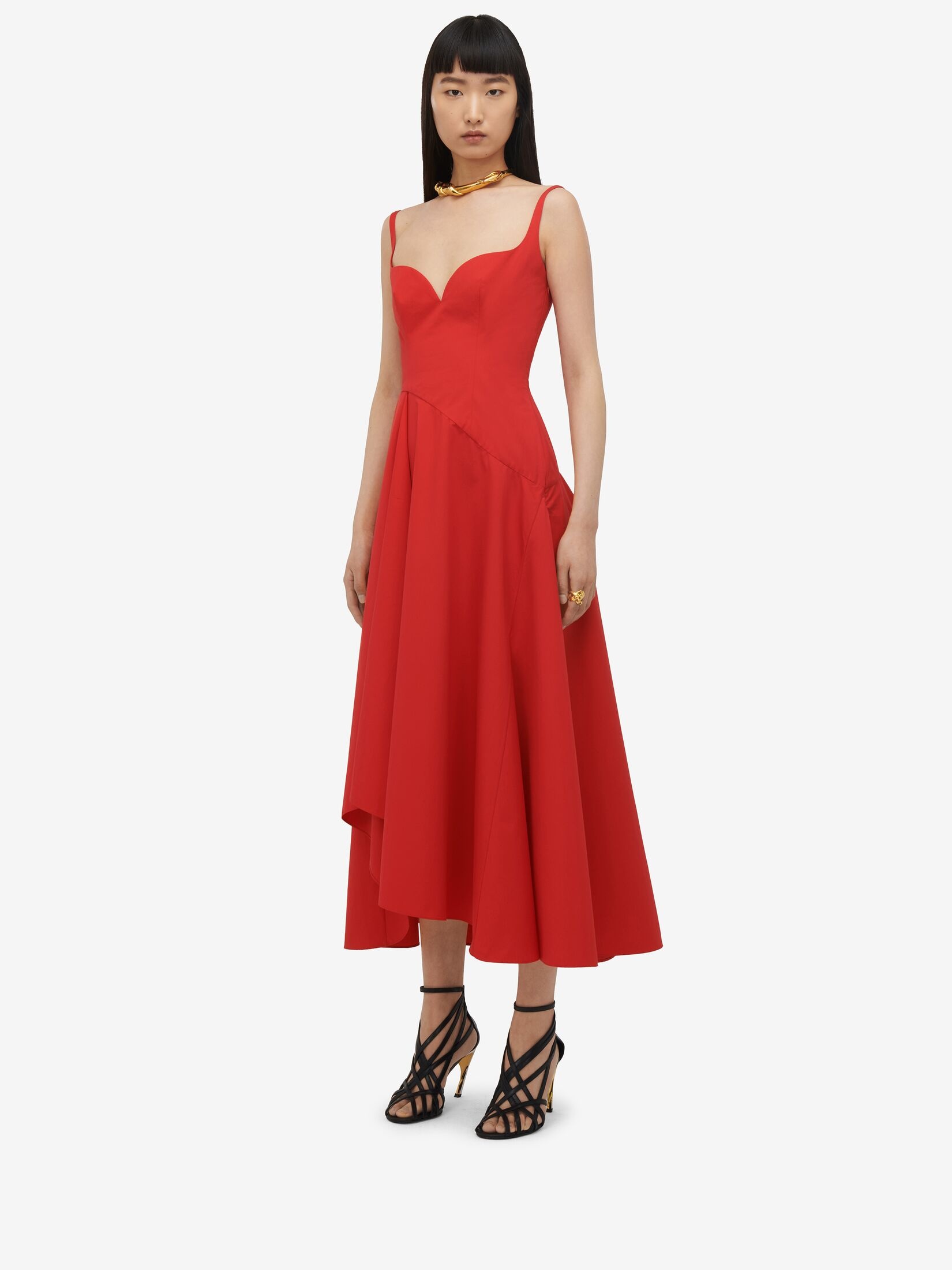 Women's Sweetheart Neckline Midi Dress in Lust Red - 5