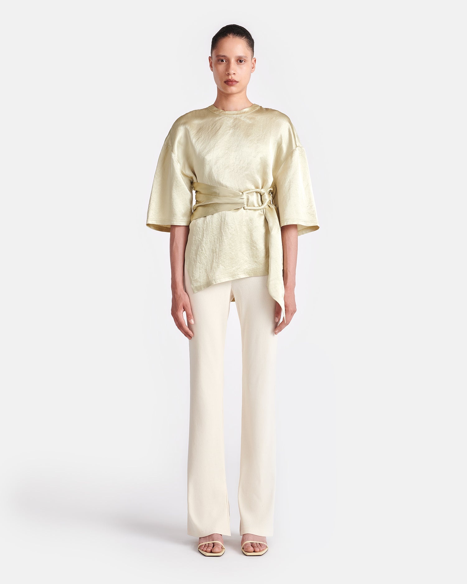 Belted Crinkled-Satin Top - 3