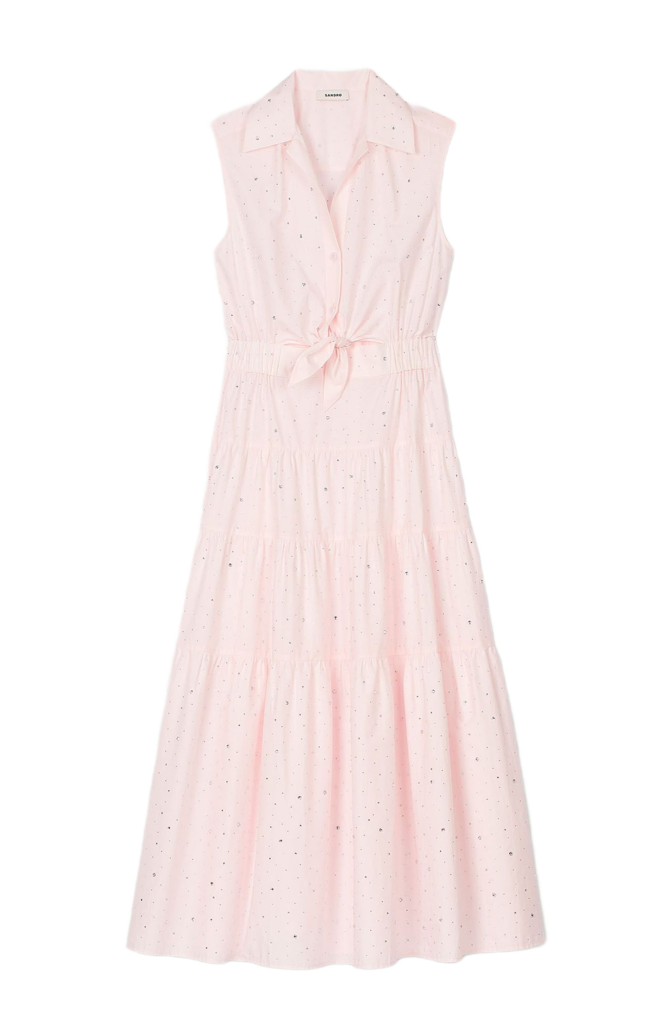SANDRO Rhinestone tie-front maxi dress in Light Pink at Nordstrom - 5