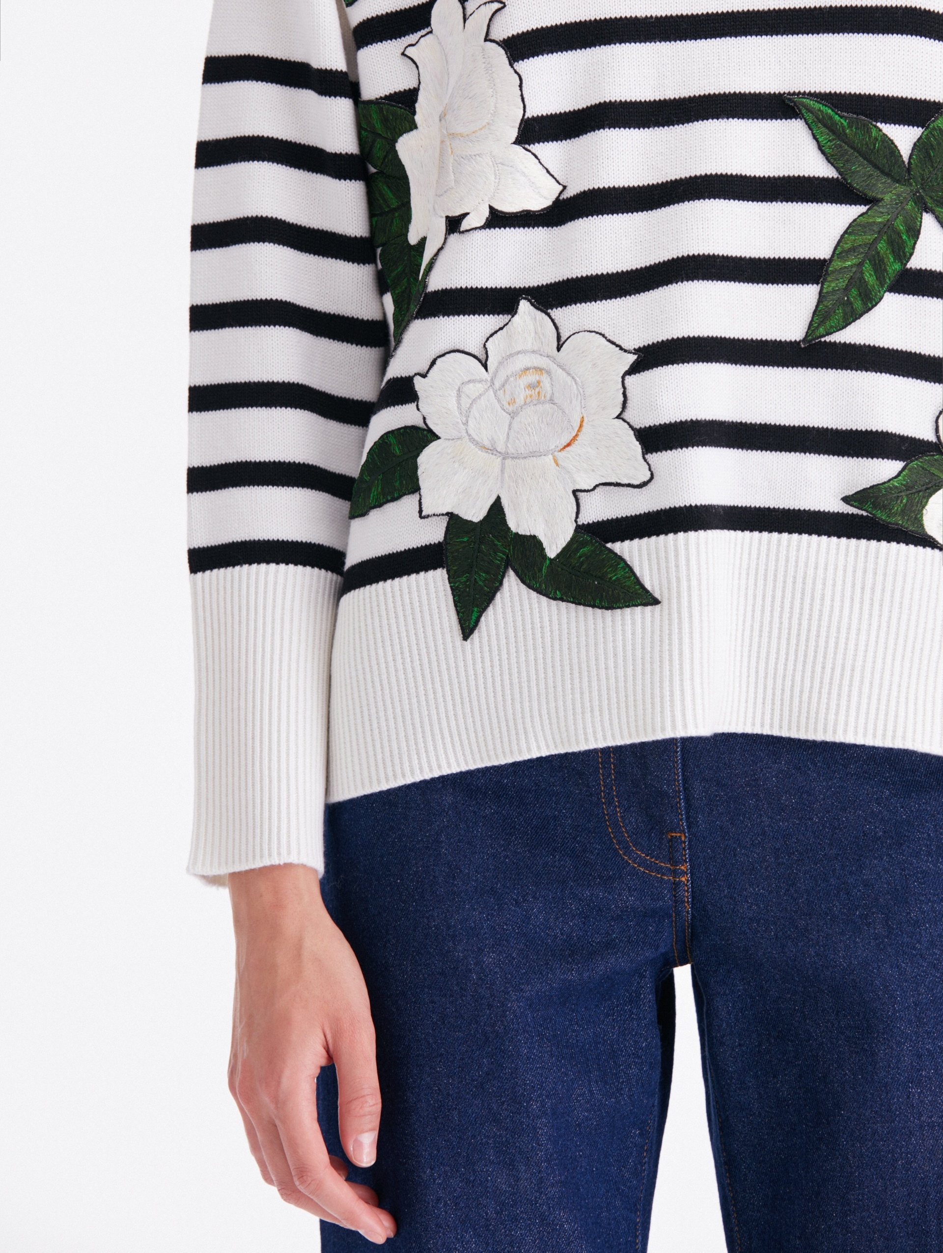 STRIPED GARDENIA THREADWORK PULLOVER - 4