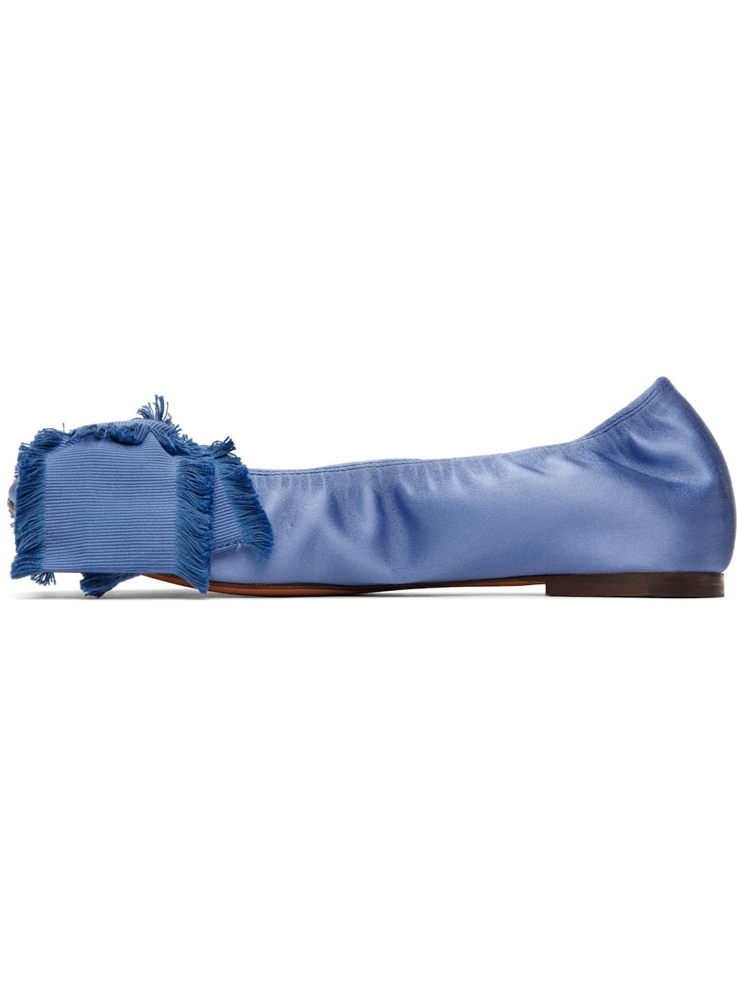 Blue Satin Bow Ballerina Flats - 3