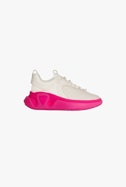 White and neon pink gummy leather and mesh B-Runner sneakers - 1