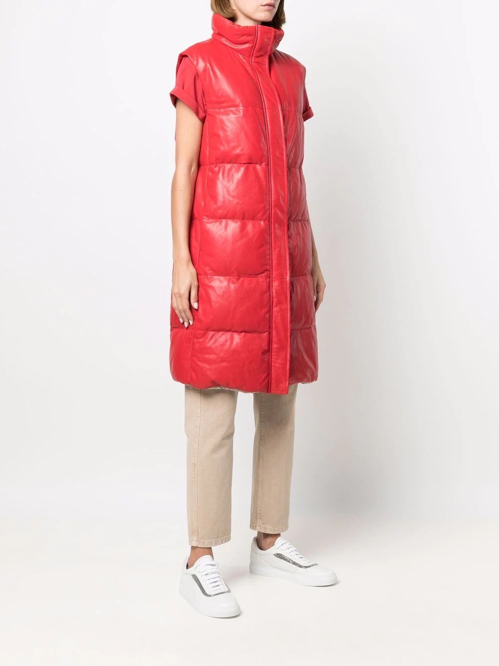down-padded leather gilet coat - 3