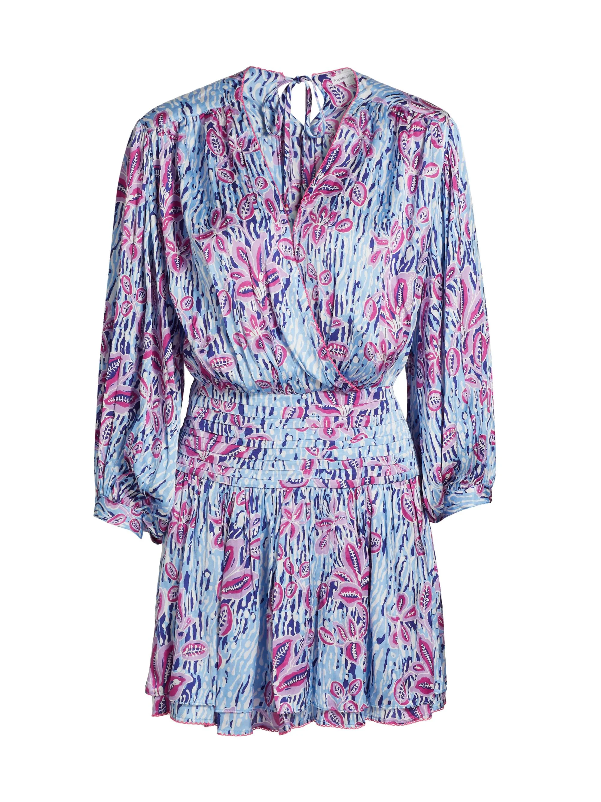 Women's Colleen Printed Smocked Waist Minidress - Blue Exotic Forest - 1