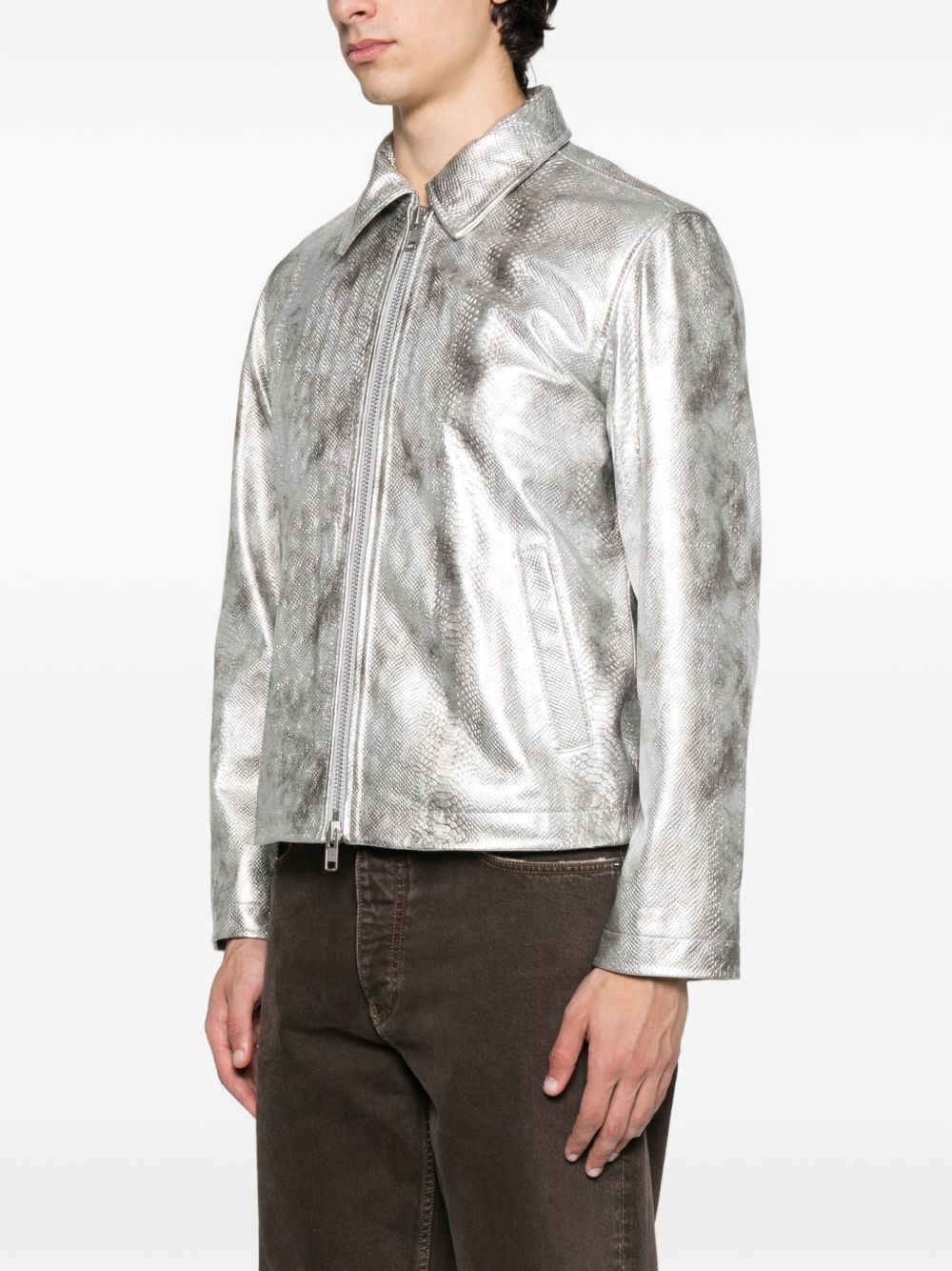 snakeskin-effect zip-front jacket - 3