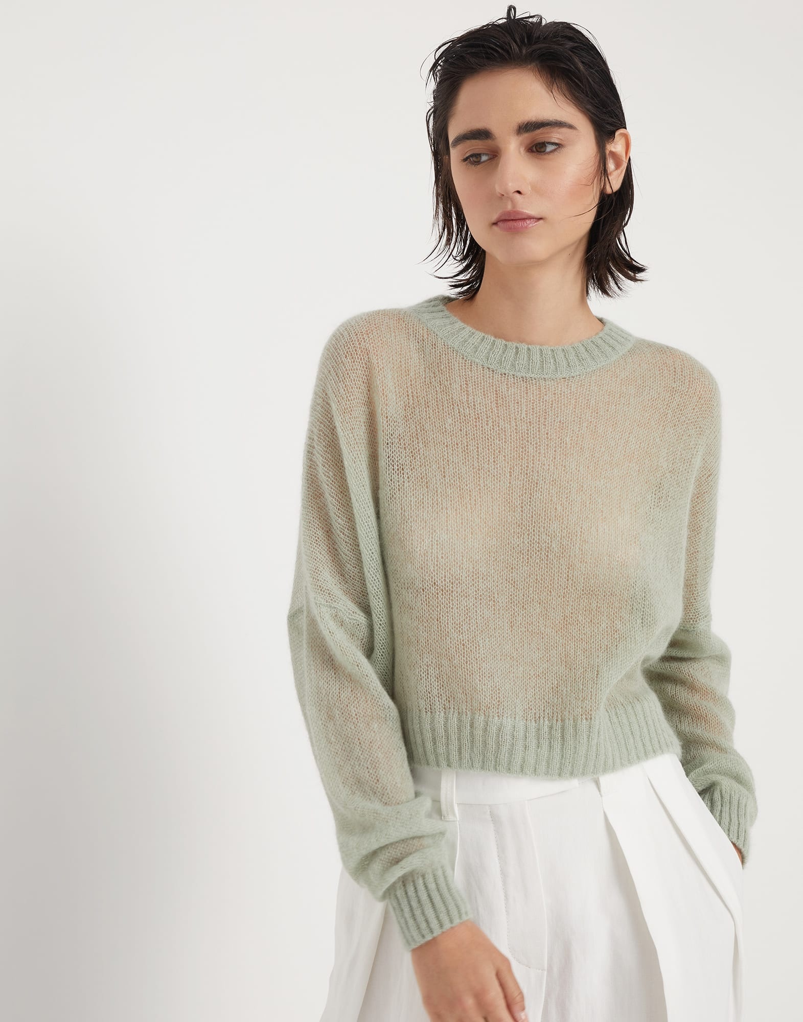 Cropped mohair and wool sweater with monili - 1