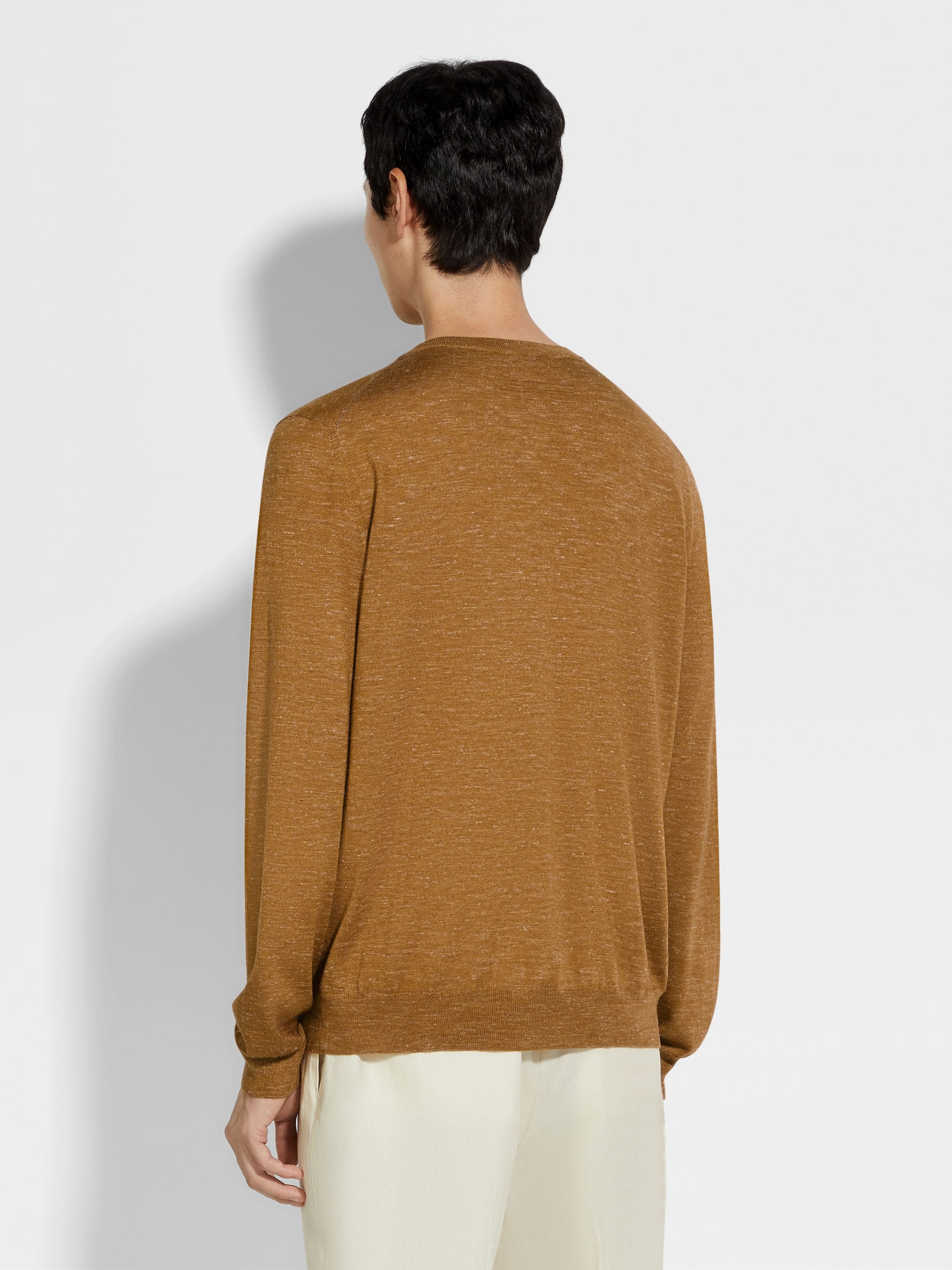 OCHRE MÉLANGE SILK CASHMERE AND LINEN CREWNECK - 5