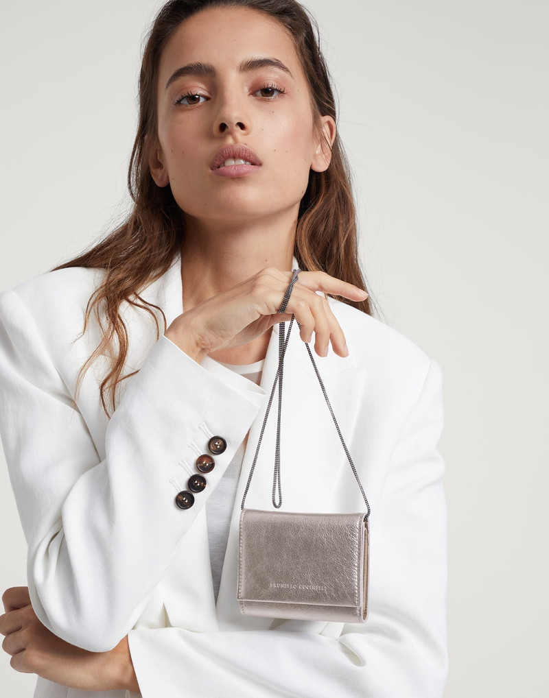 Lamé calfskin wallet with precious chain 4