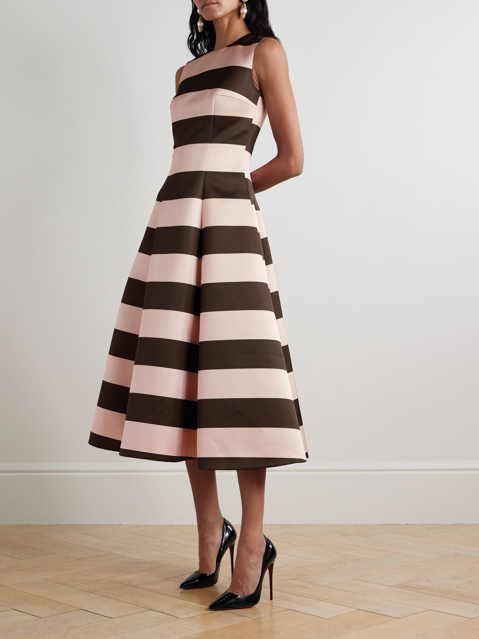 Mara striped duchesse-satin midi dress Pink - 2