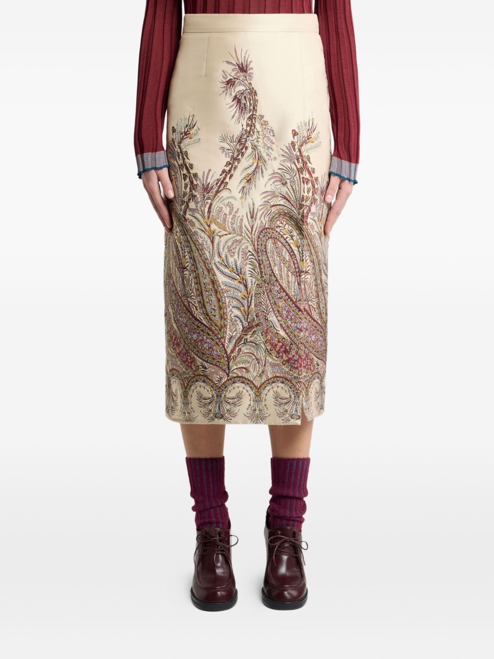 paisley jacquard midi skirt - 3