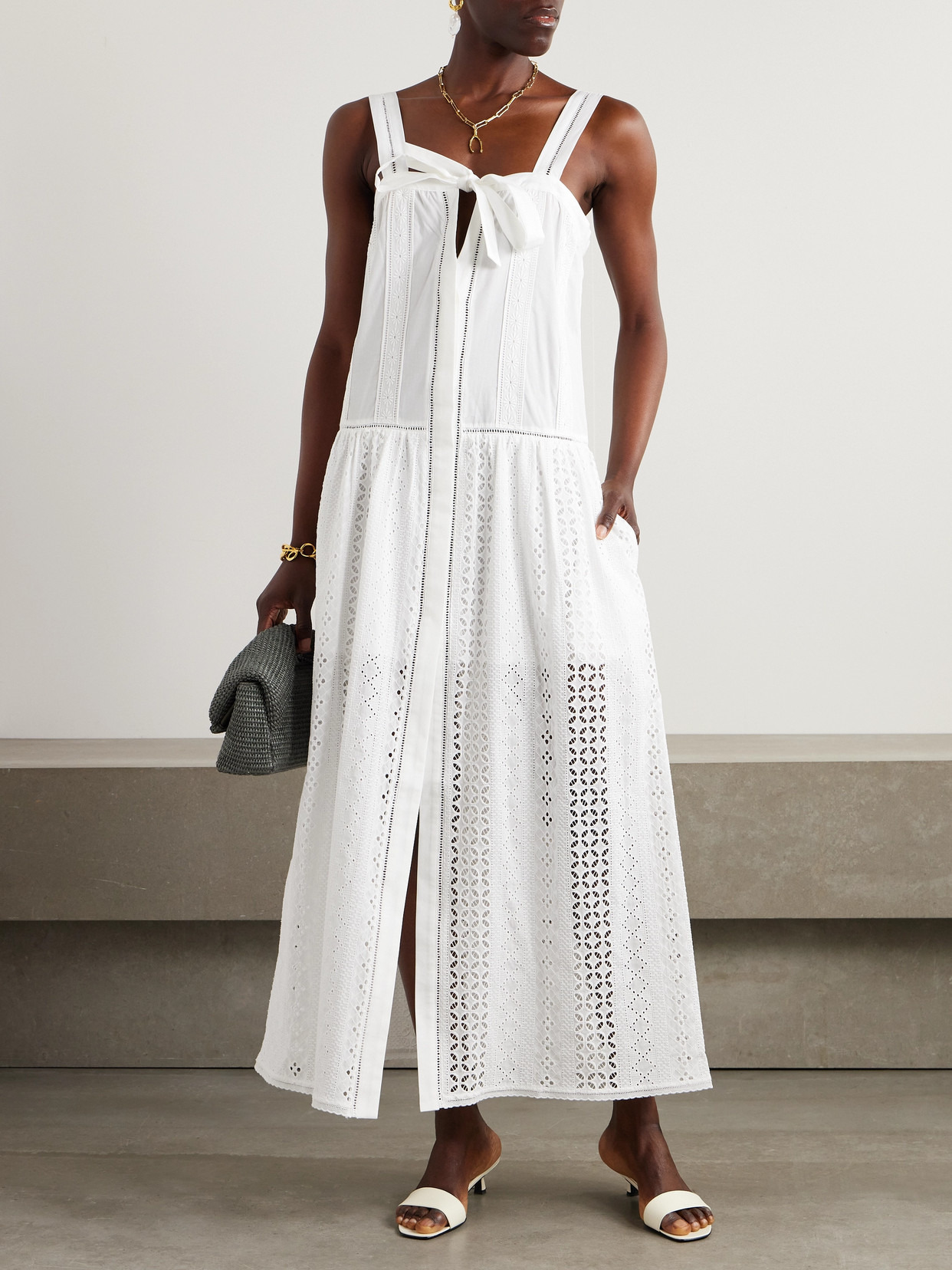 Cassiopea Bow-detailed Broderie Anglaise And Cotton-poplin Maxi Dress - 2
